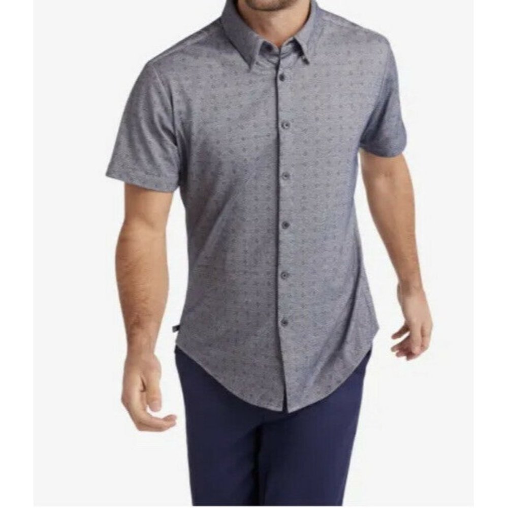 Mizzen+Main HALYARD SHORT SLEEVENavy Diamond Dobby Print Shirt Large